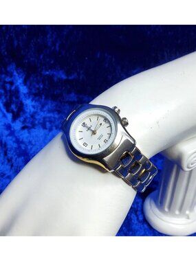 vintage timex unisex indiglo date/alarm silver/gold tone watch model wr 30m